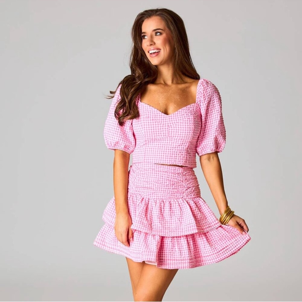 NWT Buddy Love Pink Gingham Mini Skirt Set